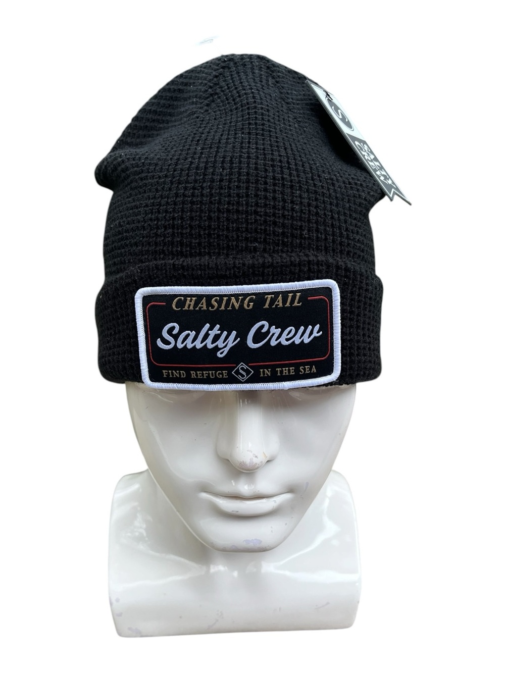 New Salty Crew 'Chasing Tail' Black Waffle Knit Beanie Toque Hat